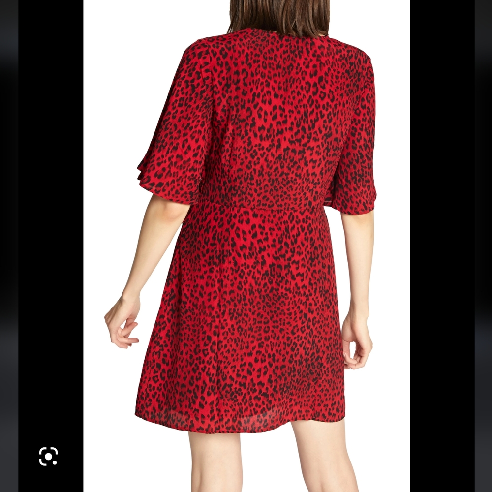 NWT Sanctuary Red Leopard print short sleeve v-neck tie wrap dress, size large - Picture 2 of 11